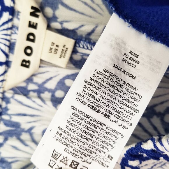 Boden Shells Print Crinkle Tapered Trousers Pants 8 Blue White Pull On Beach $98 - Picture 10 of 16